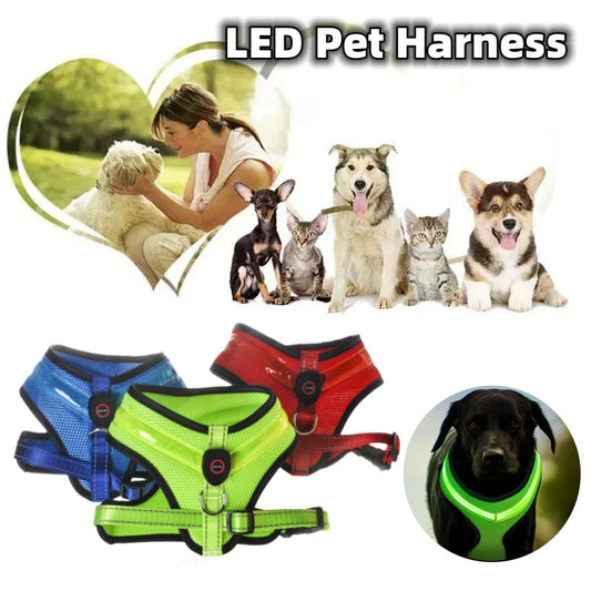 LED Luminous Dog Harness USB Charging Reflective Vest for Large Puppies