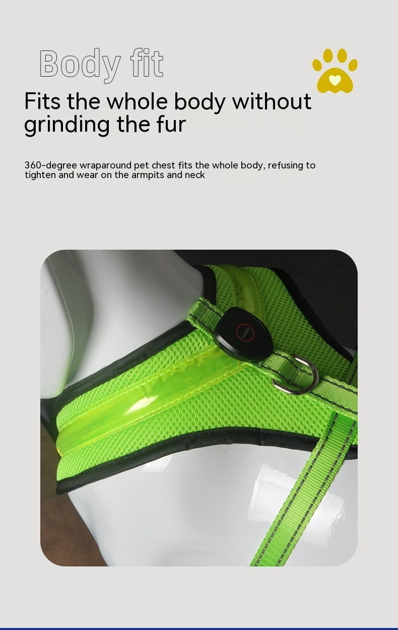 LED Luminous Dog Harness USB Charging Reflective Vest for Large Puppies
