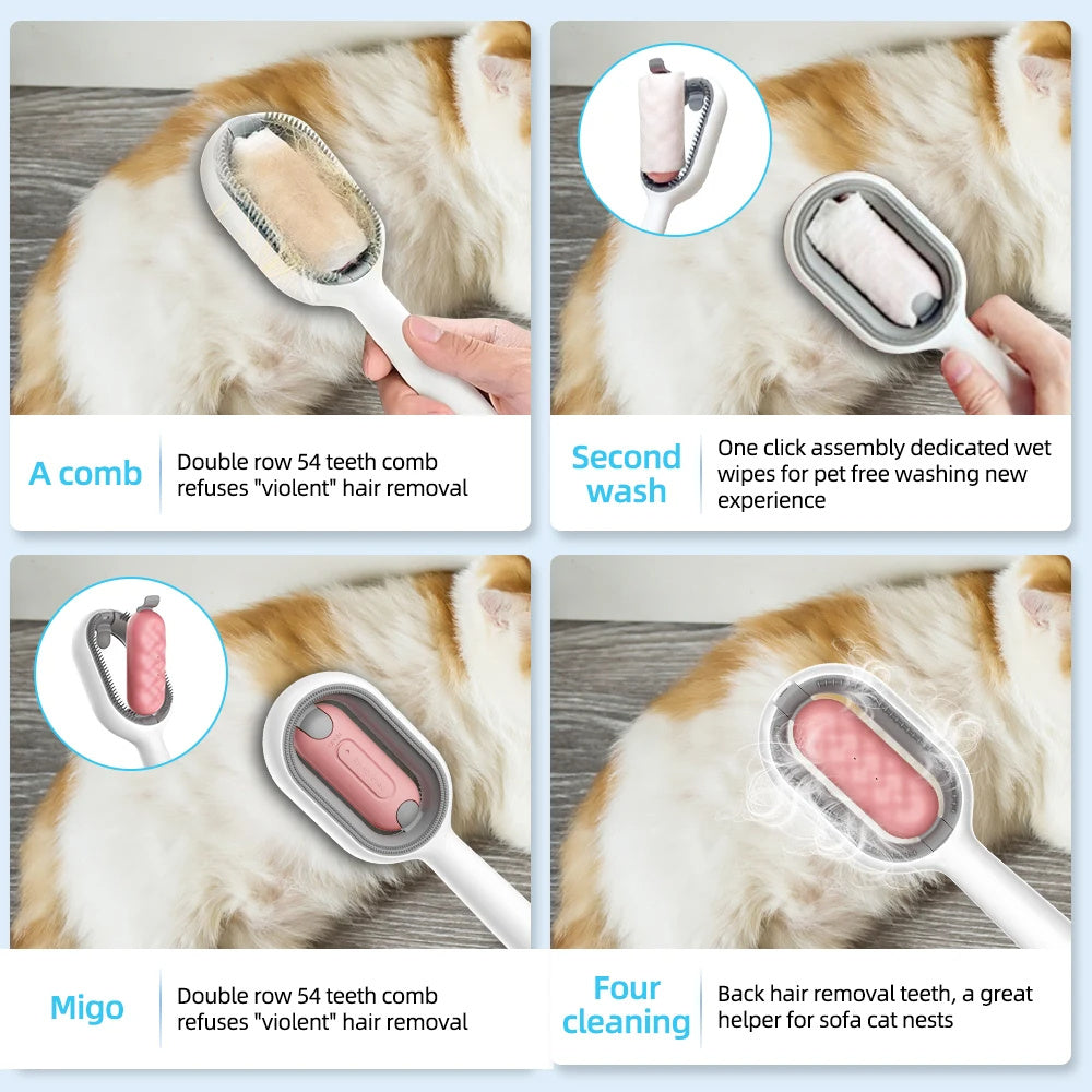 4-in-1 Cat Hair Brush With Water Double-Sided Grooming Comb