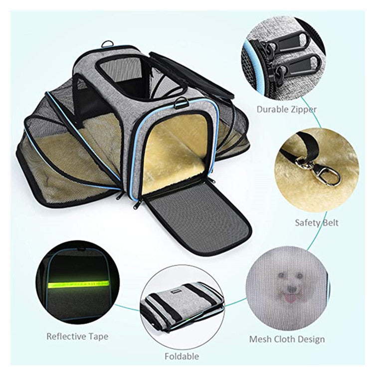 Airline Approved Expandable Foldable Soft Pet Carrier with Reflective Tapes