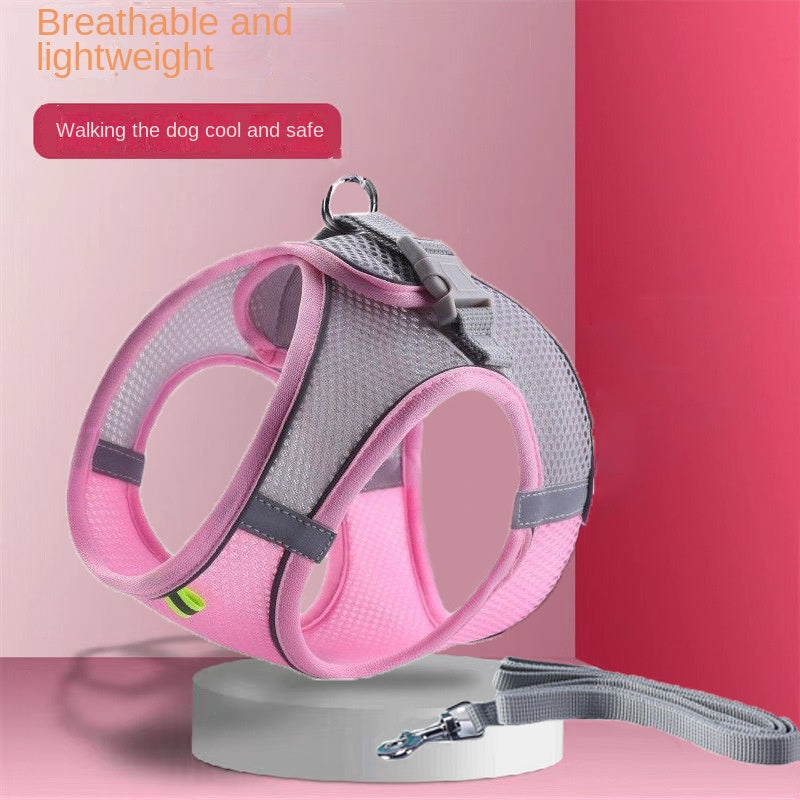 Adjustable Reflective Breathable Mesh Pet Harness with Leash for Outdoors