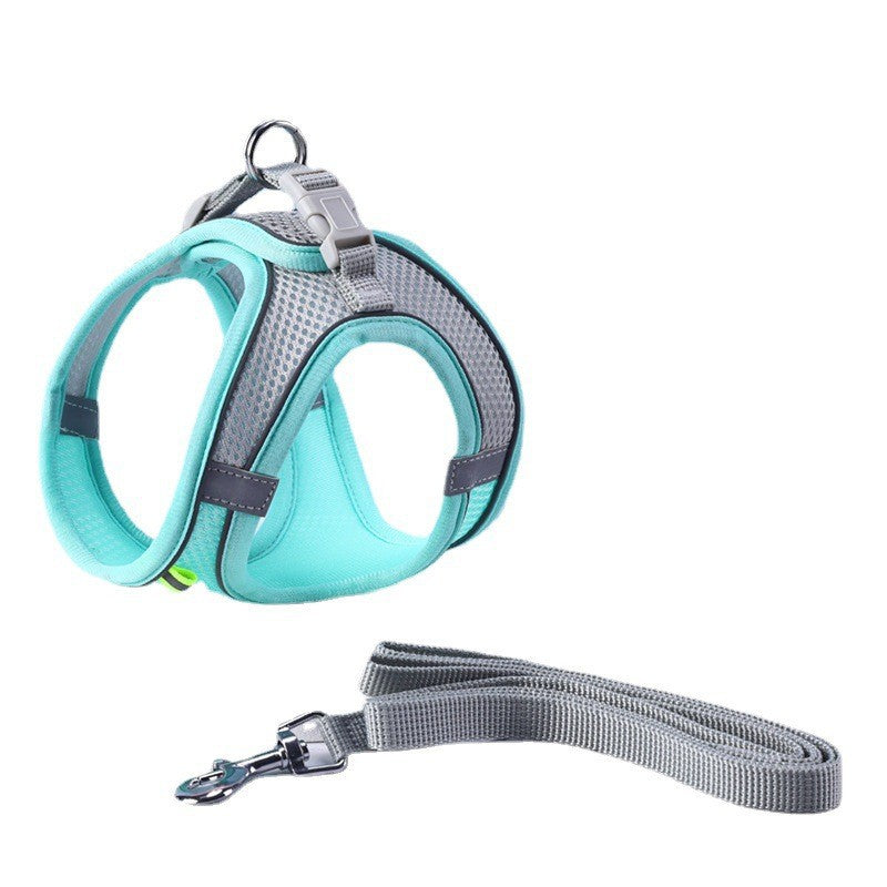 Adjustable Reflective Breathable Mesh Pet Harness with Leash for Outdoors