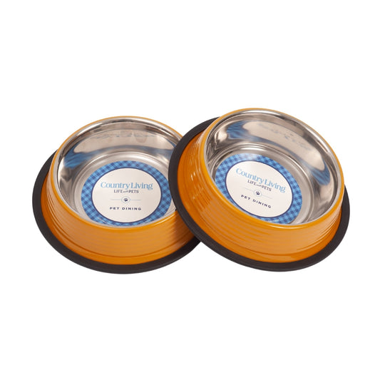 Country Living Set of 2 Ribbed Non-Slip Pet Bowls Golden Yellow