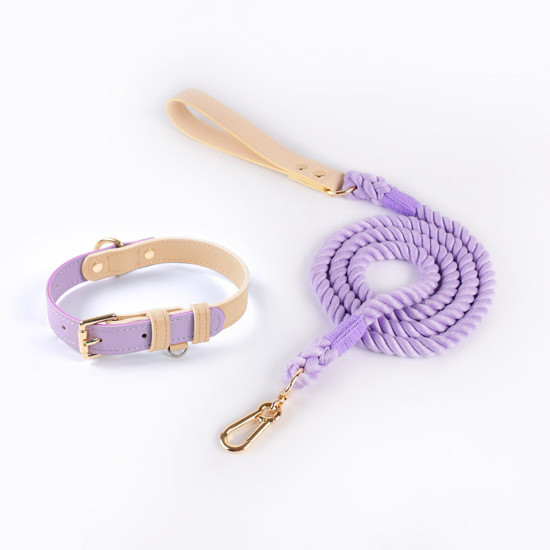 Luxury Pastel Dog Collar and Rope Leash Set for Small Medium Dogs