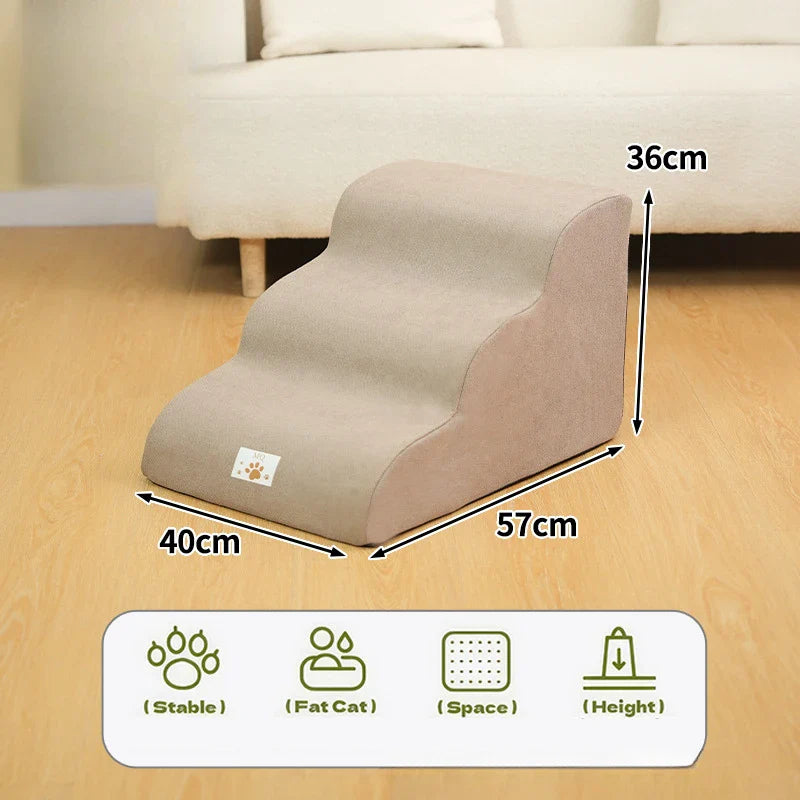 Pet 2/3 Step Stairs Ramp – Soft Memory Foam Dog & Cat Ladder | Removable & Washable Training Pet Ramp