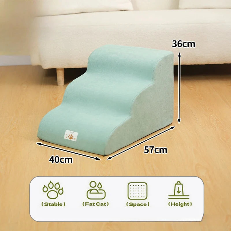 Pet 2/3 Step Stairs Ramp – Soft Memory Foam Dog & Cat Ladder | Removable & Washable Training Pet Ramp