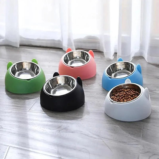 Durable Stainless Steel Cat Bowl Easy Clean Feeding Water Tilt
