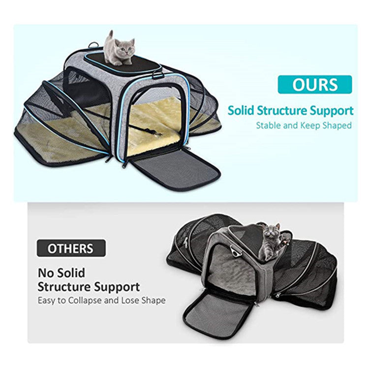 Airline Approved Expandable Foldable Soft Pet Carrier with Reflective Tapes
