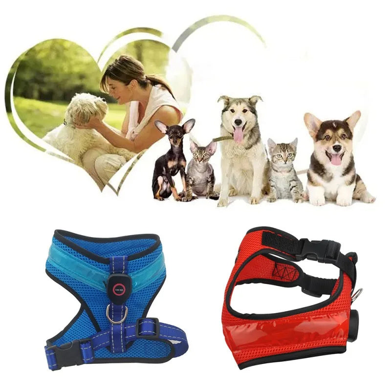 LED Luminous Dog Harness USB Charging Reflective Vest for Large Puppies