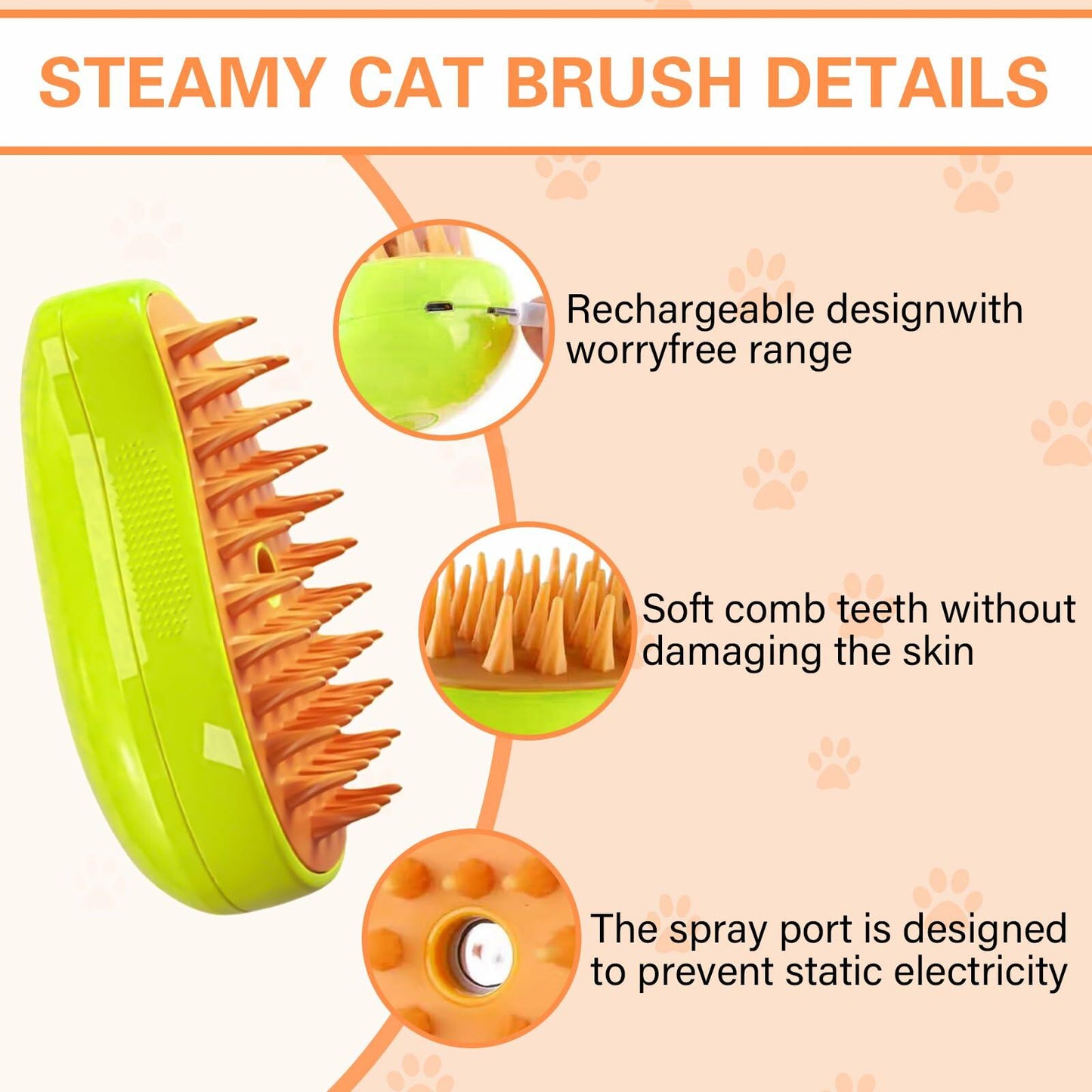 Steamy 3-in-1 Steam Pet Grooming Brush Self-Cleaning Hair Removal