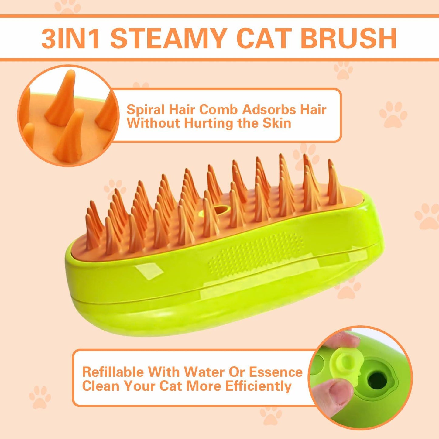 Steamy 3-in-1 Steam Pet Grooming Brush Self-Cleaning Hair Removal