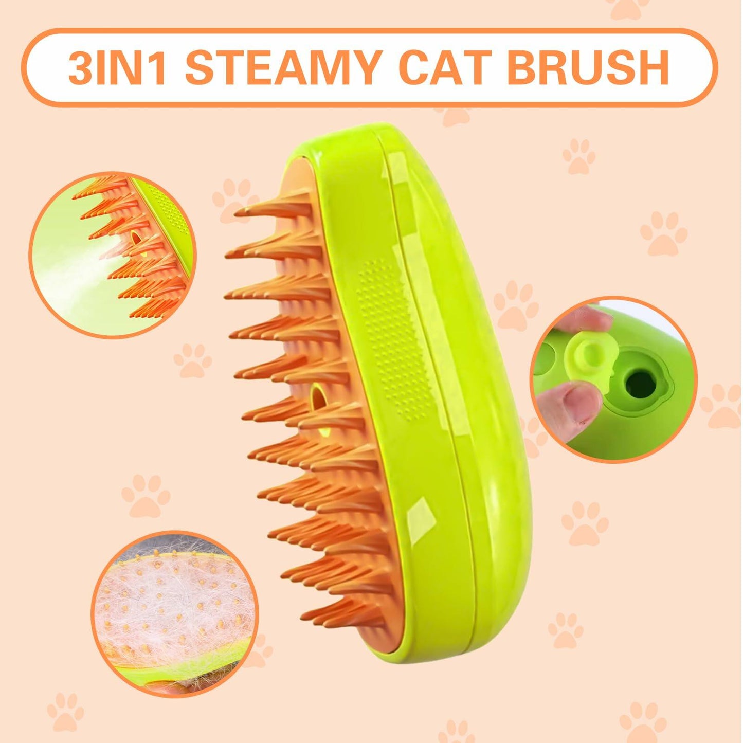 Steamy 3-in-1 Steam Pet Grooming Brush Self-Cleaning Hair Removal